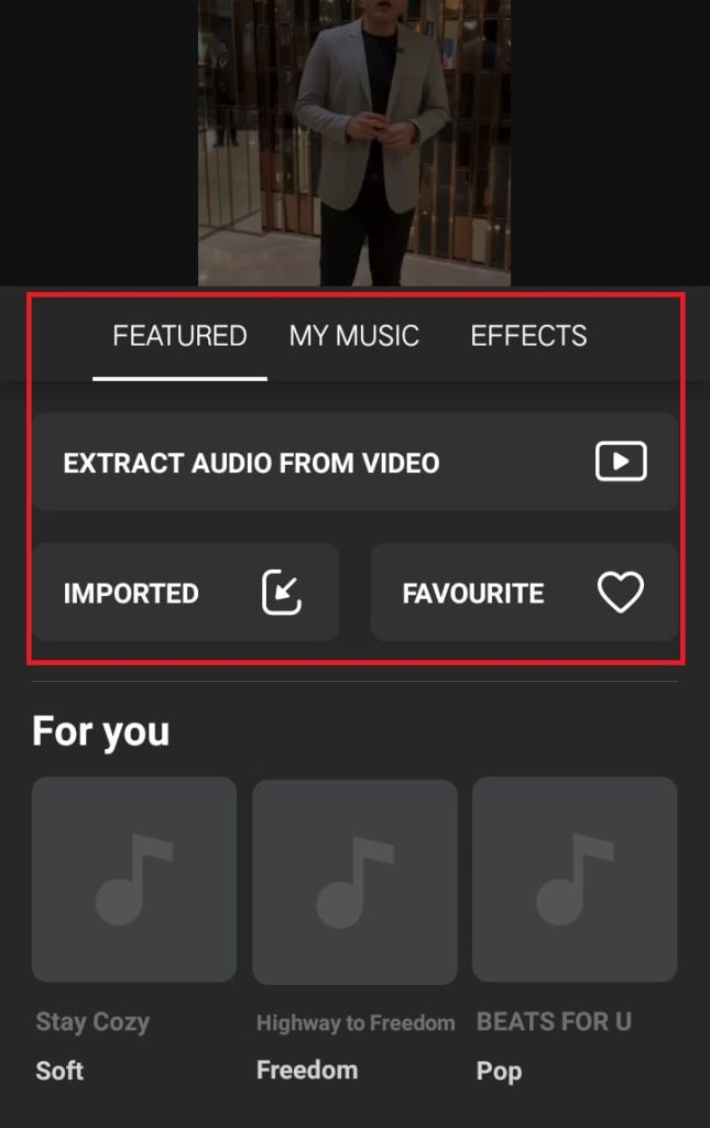 Inshot adding music different options