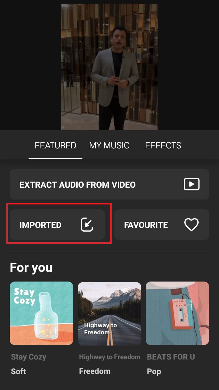 using import option in InShot app