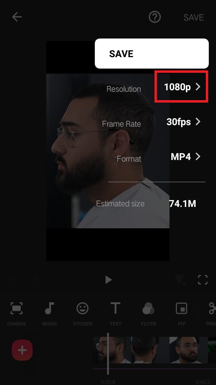 select 1080p option in inshot