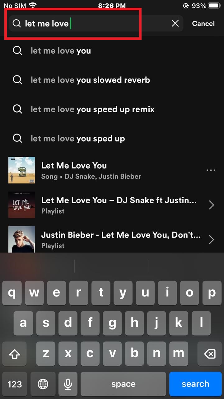 search for the song on spotify on iphone