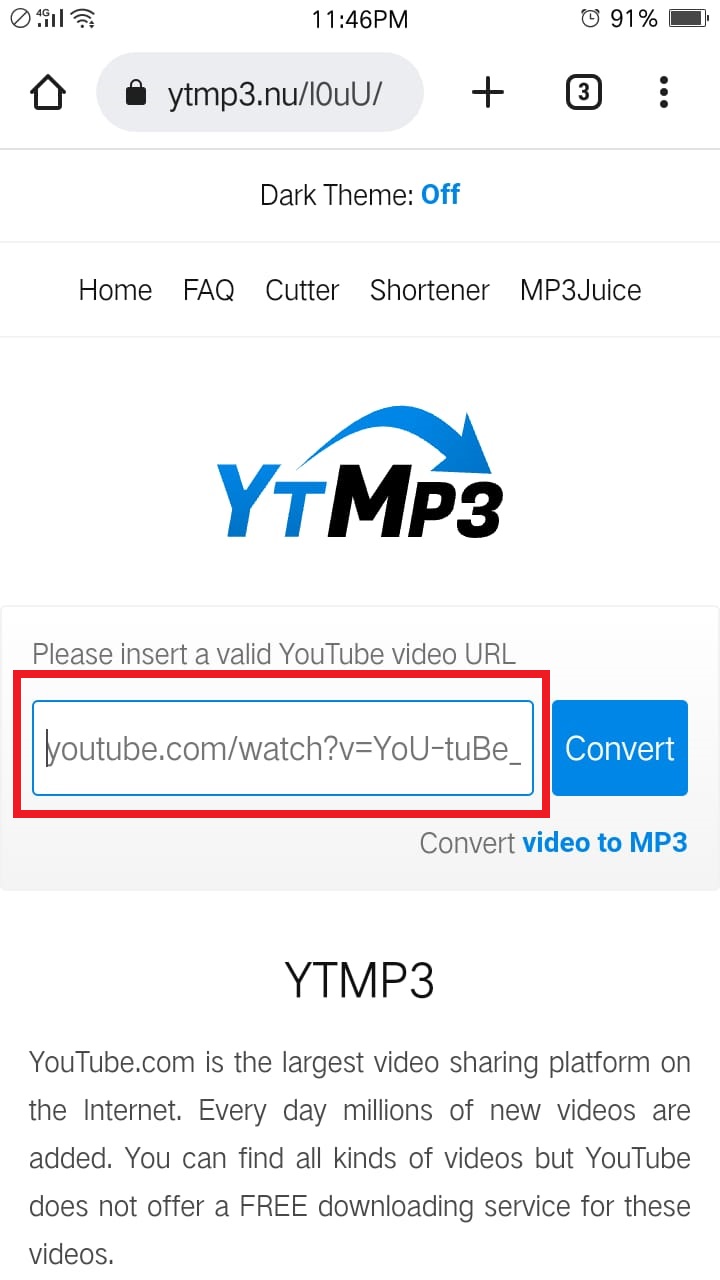 paste the link on youtube video in youtube video downloader