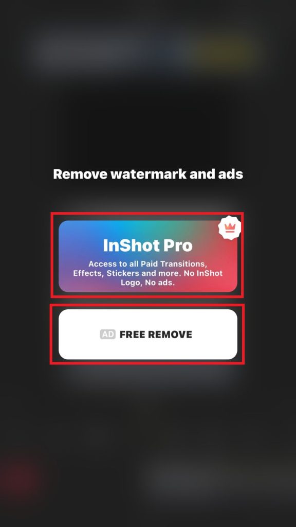 two options given by inshot for remove logo/watermark