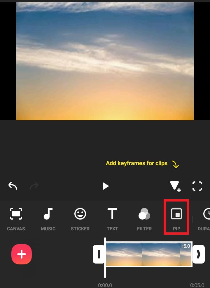 tap pn PIP option to add video in inshot