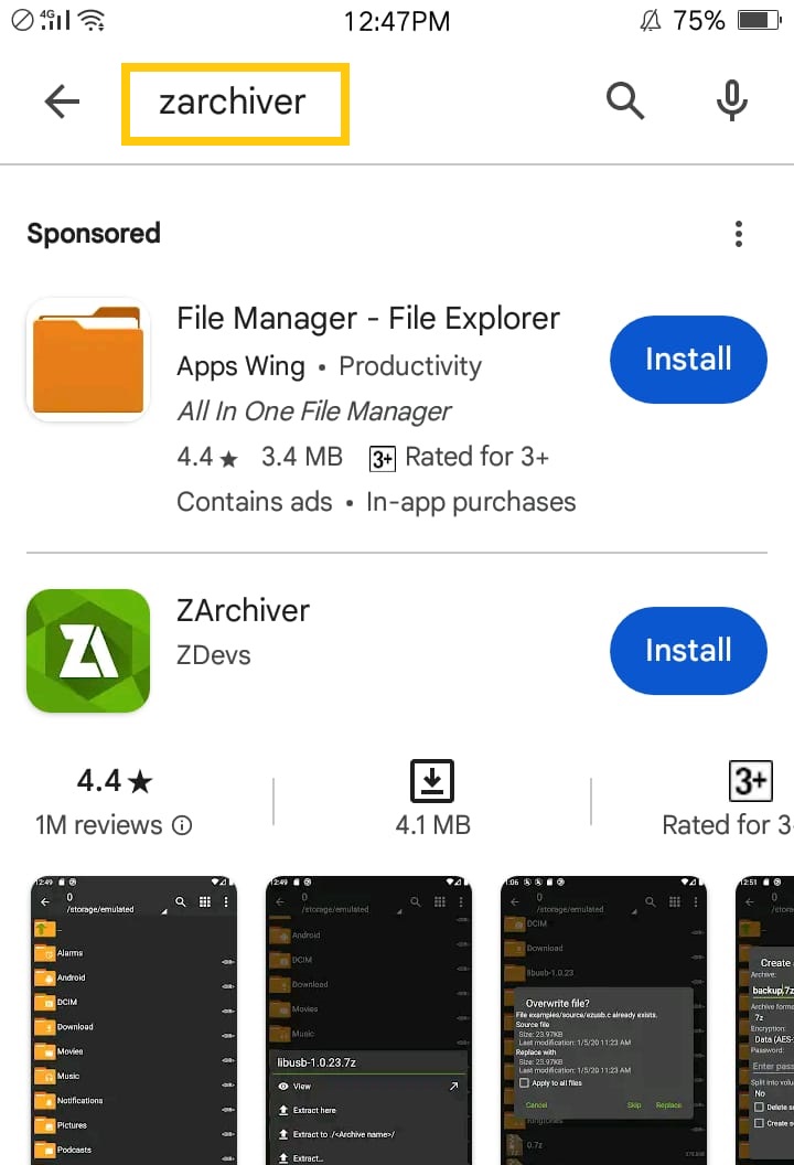 search for zarchiver