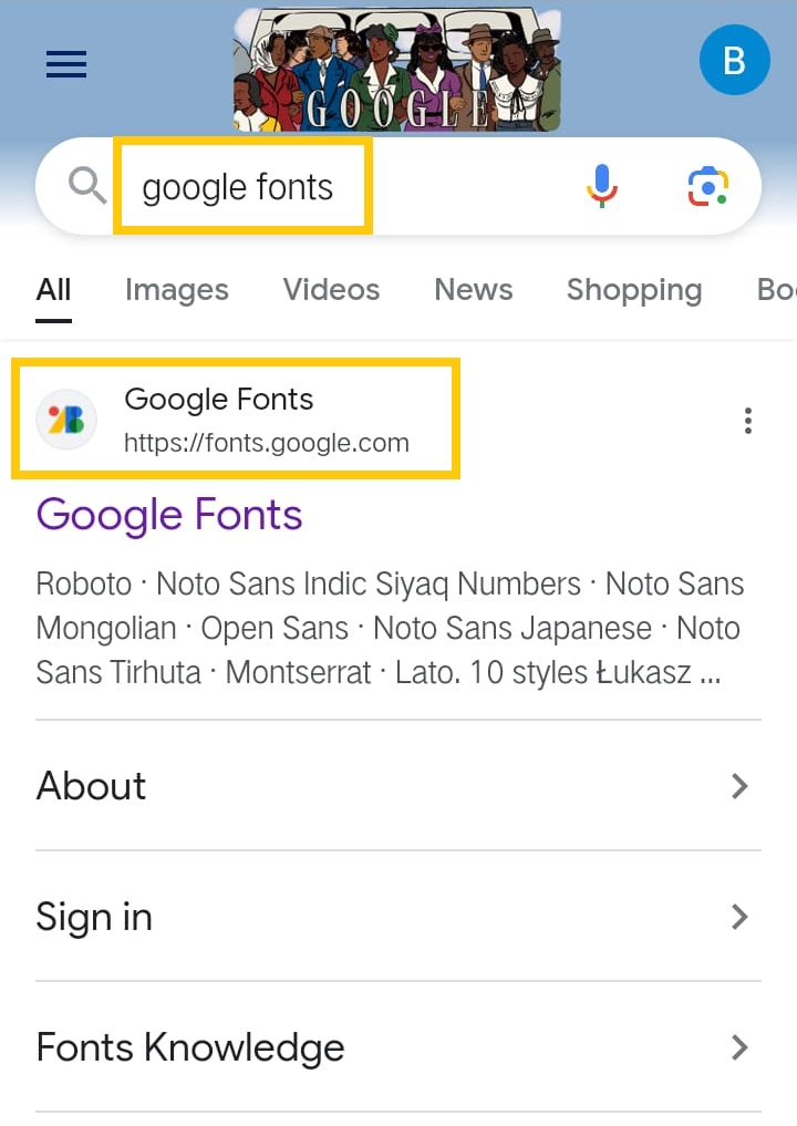 search for google fonts